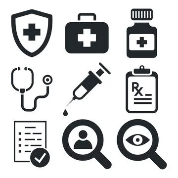 Set of flat vector images isolated on white background, medical kit icon in b Stock Illustration