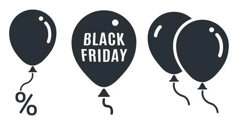 Set of flat vector images  on white background, black balloons icon with blac Stock Illustration
