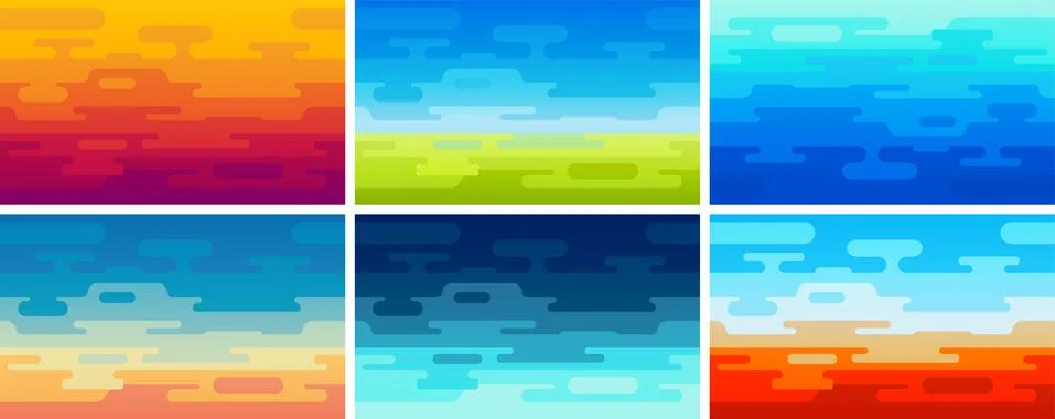 Set of Flat Vector Style Backgrounds in Different Colors and Ambience Stock Illustration