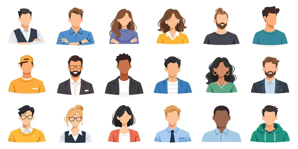 Set of flat vector user avatars representing diverse men and women of vario.. Illustration