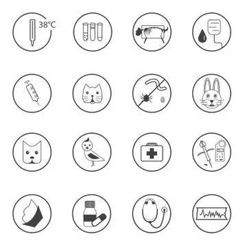 A set of flat vet icons Stock Illustration