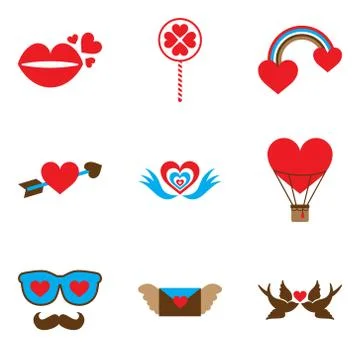 Set of flat web icons on white background Valentine's Day Stock Illustration