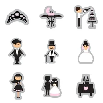 Set of flat web icons on white background wedding Stock Illustration