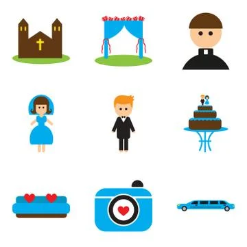 Set of flat web icons on white background wedding Stock Illustration