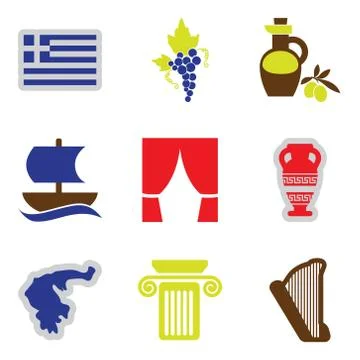Set of flat web icons on white background Greece Stock Illustration