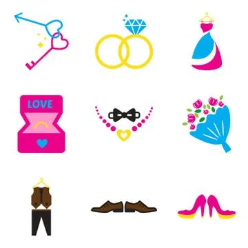 Set of flat web icons on white background wedding Stock Illustration