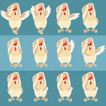 Set of flat White Rooster icons Stock Illustration