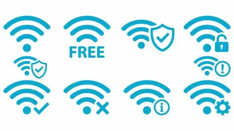 Set of flat wi-fi connection status icons and network symbols with internet Ilustração Stock