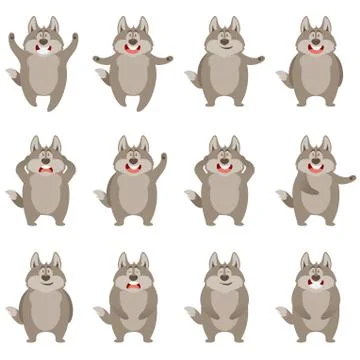 Set of flat wolf icons Stock Illustration