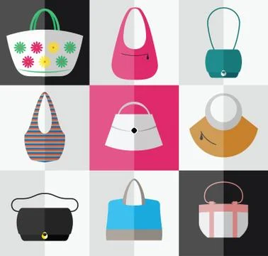 Set of flat womens bag and purse icons. Vector illustration. Stock Illustration