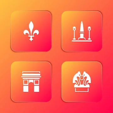 Set Fleur De Lys, Place La Concorde, Triumphal Arch and Gargoyle pedestal icon Illustrazione stock