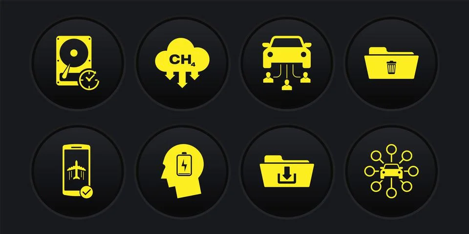 Set Flight mode in the mobile, Delete folder, Head with low battery, Folder Stock Illustration