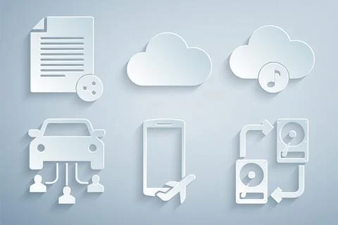 Set Flight mode in the mobile, Music streaming service, Car sharing, Data Illustrazione stock