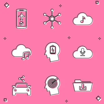 Set Flight mode in the mobile, Network, Music streaming service, , Head with low Stock Illustration