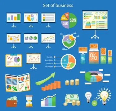 Set of flip chart with drawing business charts Stock Illustration