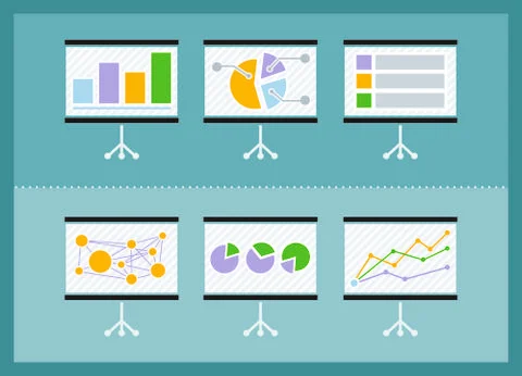 Set of flip chart with drawing business charts Stock Illustration