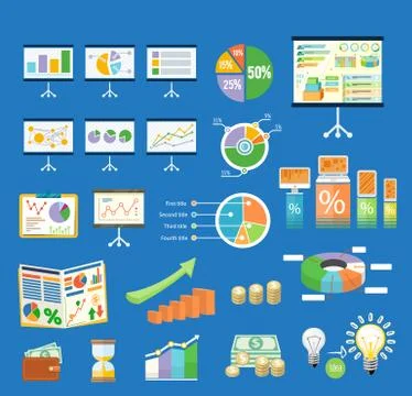 Set of flip chart with drawing business charts Stock Illustration