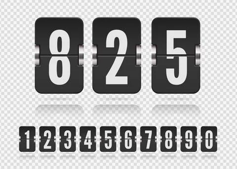 Set of flip floating numbers on a mechanical score board with reflection. Vector Stock Illustration
