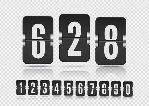 Set of flip numbers on a mechanical score board with reflection different Illustrazione stock