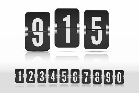 Set of flip numbers on a mechanical scoreboard with reflection floating on Illustrazione stock