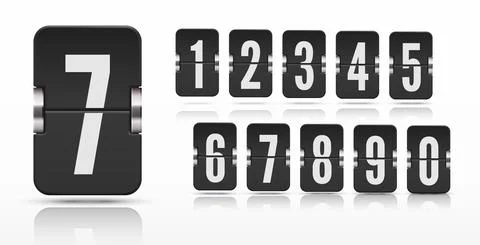 Set of flip score board numbers with reflections floating on different heights Stock Illustration