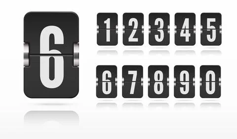 Set of flip score board numbers floating with reflections for countdown timer or 스톡 일러스트