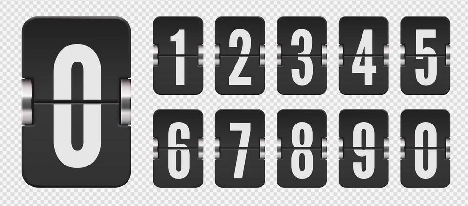Set of flip scoreboard numbers for countdown timer or calendar. Vector template Illustrazione stock