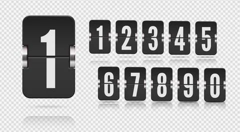 Set of flip scoreboard numbers with reflections floating on different heights Stock Illustration