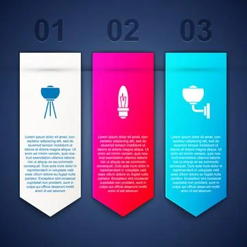 Set Floor lamp, Light bulb and Wall sconce. Business infographic template Stock Illustration