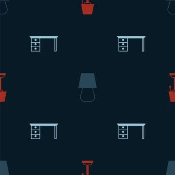 Set Floor lamp, Table and Office desk on seamless pattern. Vector イラスト素材