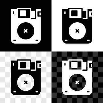 Set Floppy disk for computer data storage icon isolated on black and white Stock Illustration