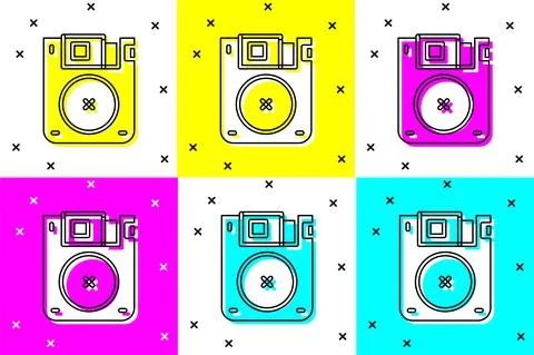 Set Floppy disk for computer data storage icon isolated on color background 스톡 일러스트