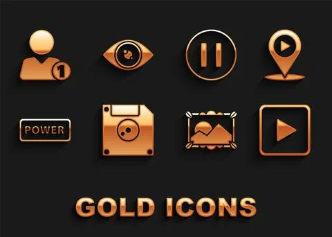 Set Floppy disk for computer data storage, Digital media play with location Stock Illustration