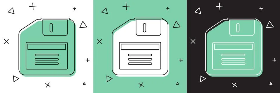 Set Floppy disk for computer data storage icon isolated on white and green Illustrazione stock