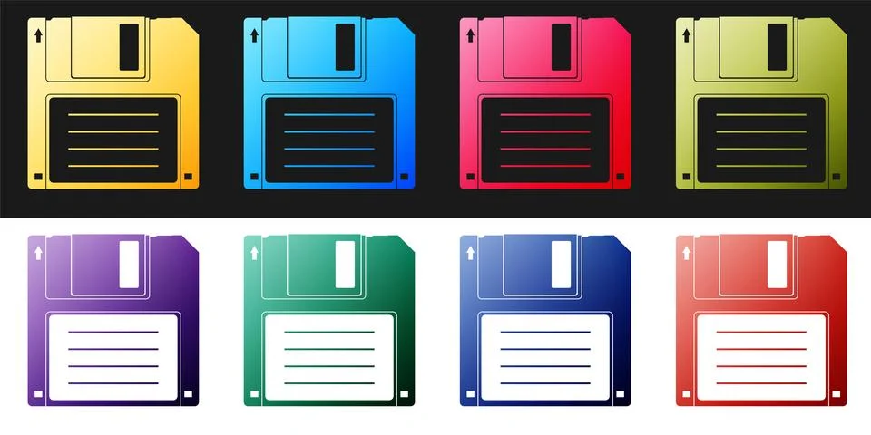 Set Floppy disk for computer data storage icon isolated on black and white Stock Illustration