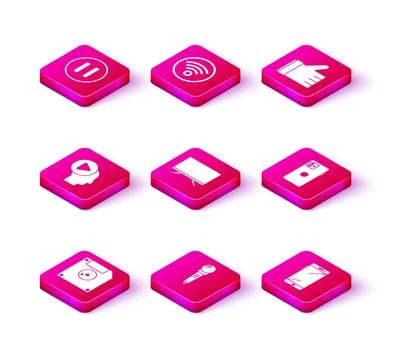 Set Floppy disk for computer data storage, Microphone, Head people with pla.. Illustrazione stock