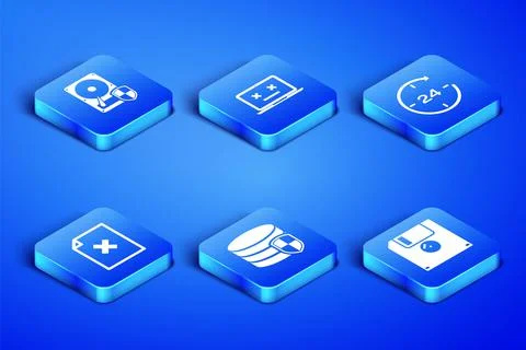 Set Floppy disk, Hard drive HDD protection, Database, Delete file document, Dead Stock Illustration