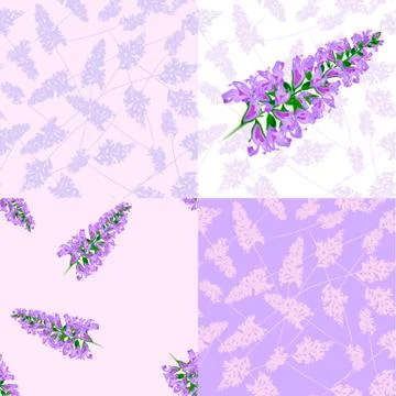 	Set of floral abstract seamless patterns. Purple flowers. Stock Illustration