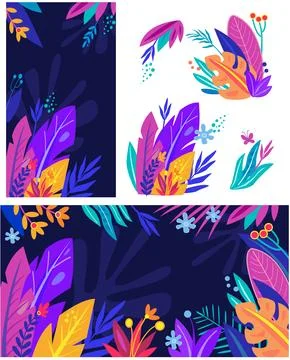 Set of Floral abstract vector illustrations Stock Illustration