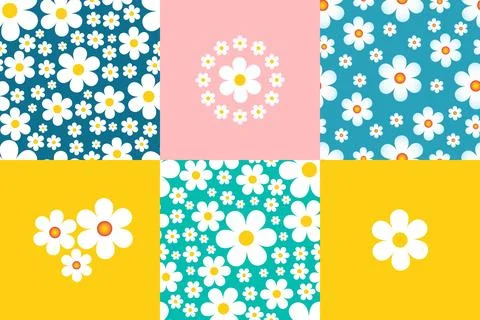 Set of floral backgrounds seamless patterns, daisies vector background in Stockillustratie