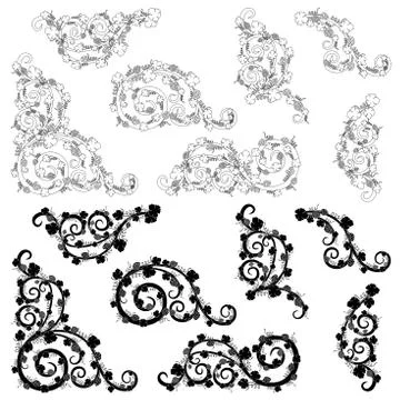 Set of floral border design elements Stock Illustration