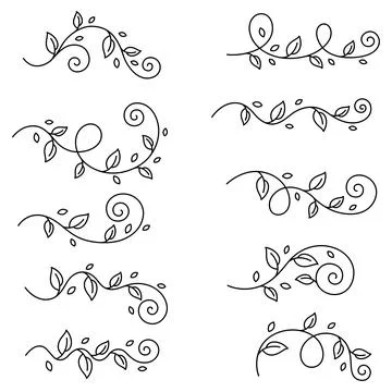 Set of floral curl elements. Decorative nature dividers with leaves. イラスト素材