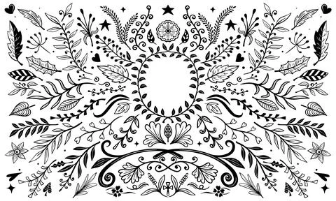 Set of floral decoration elements hand drawn vector illustration Stock Illustration