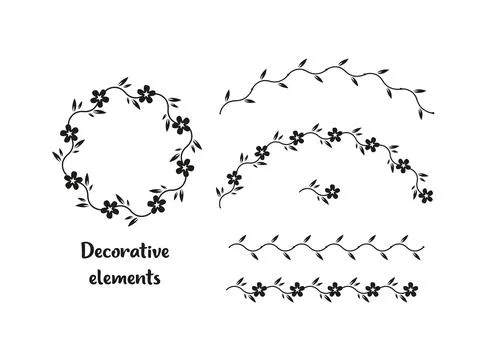 The set of floral decorative elements. Lines, arches, frame. Stock Illustration