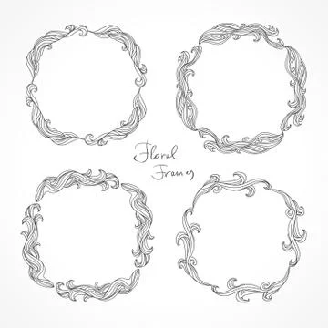 Set of floral decorative frames Stock Illustration