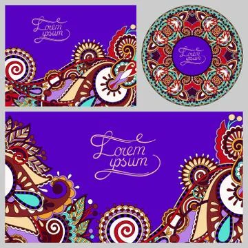 Set of floral decorative violet background Stock Illustration