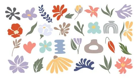 Set of floral design elements, flowers, leaves Stock Illustration