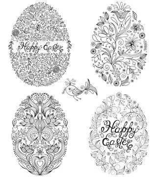 Set of floral easter eggs Stock Illustration