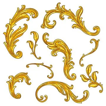 Set of floral elements in baroque style. Decorative curling plant. イラスト素材