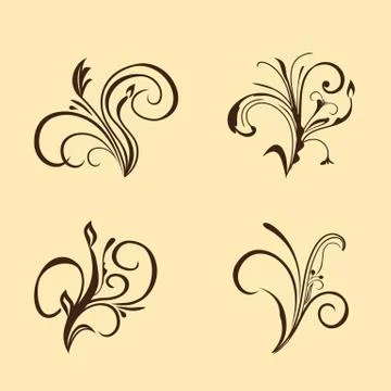 Set of floral elements. brown Stock Illustration